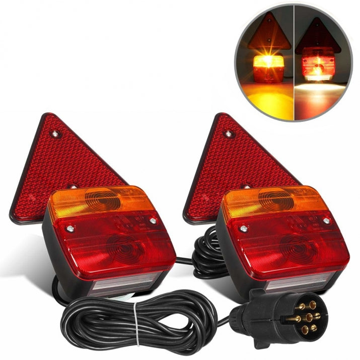 Stops Rear Lights with 4 Functions and Reflector For Trailer Bike Caravan Platform With Magnet and Cable 7.5m 12V - 24V