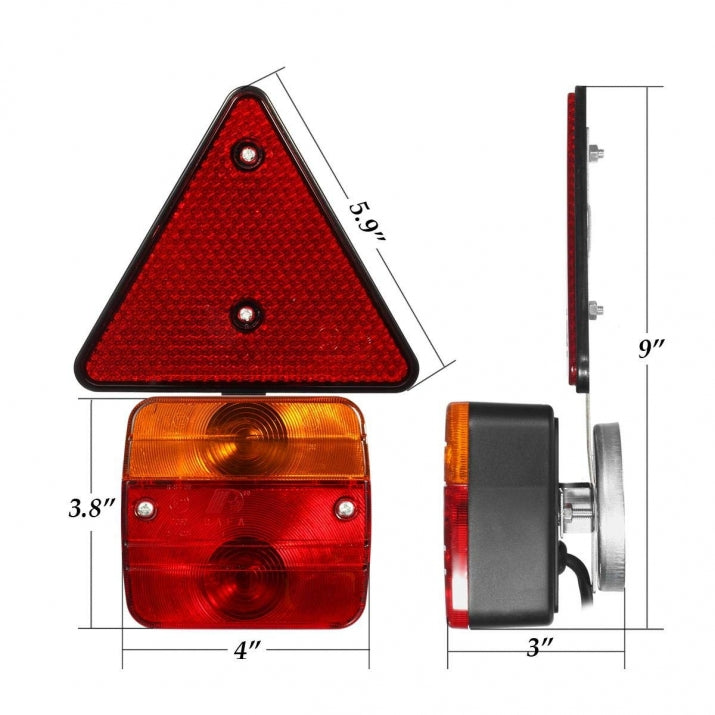 Stops Rear Lights with 4 Functions and Reflector For Trailer Bike Caravan Platform With Magnet and Cable 7.5m 12V - 24V