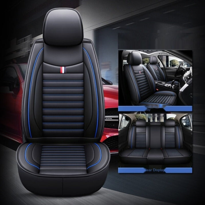 Set of Luxury Seat Covers Universal Auto Upholstery Black with Blue Stitching