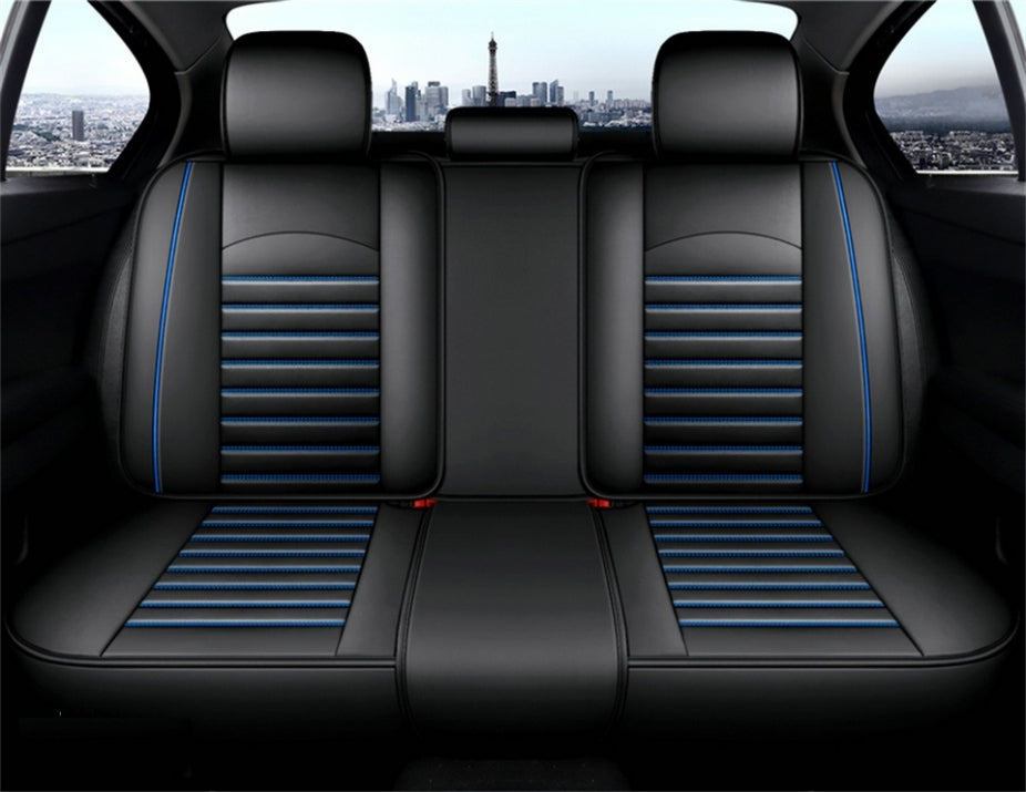 Set of Luxury Seat Covers Universal Auto Upholstery Black with Blue Stitching