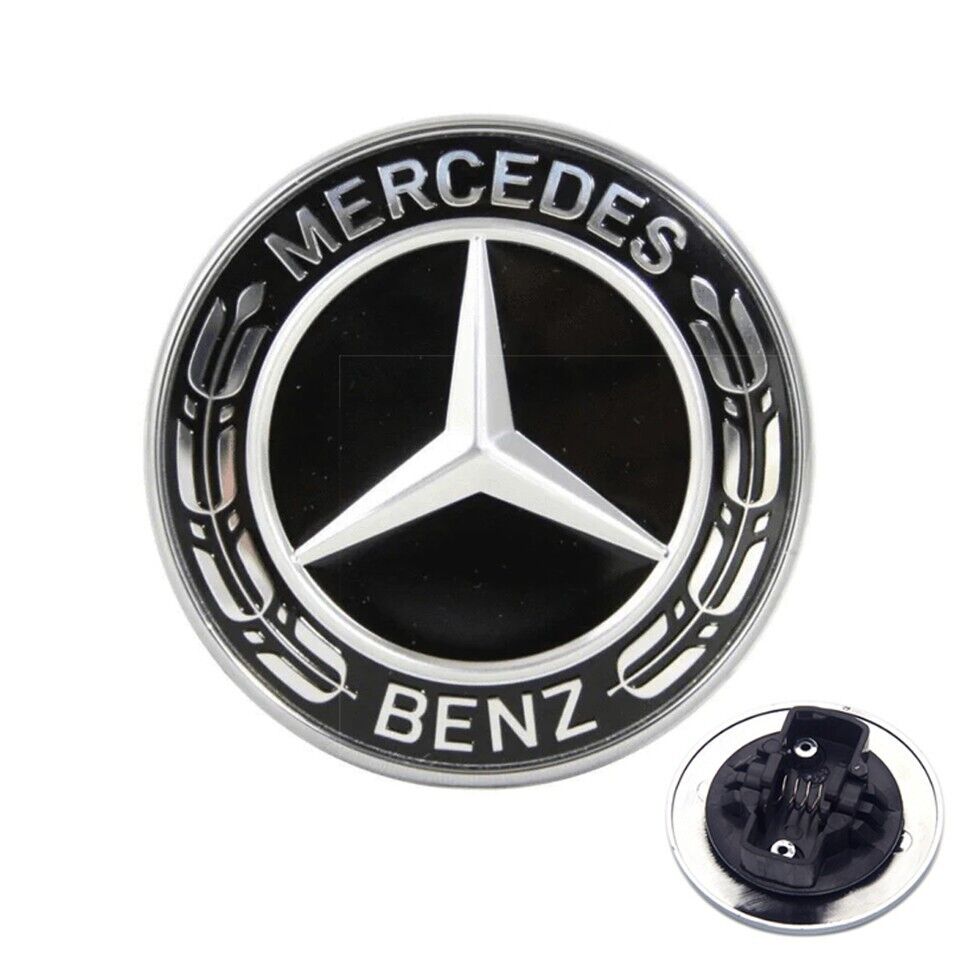 Mercedes Black Logo Emblem Badge Front Bonnet Hood Class C E S 57mm Clip