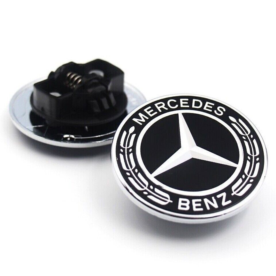 Mercedes Black Logo Emblem Badge Front Bonnet Hood Class C E S 57mm Clip