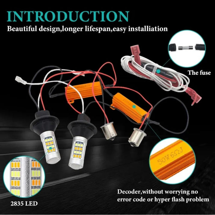 Set of 2 LED DRL Daytime Running Lights with Integrated Turn Signal 12V 8W S25/1156/BA15S/P21W Can Bus Error-Free