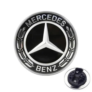 Mercedes-Benz Bonnet Flat Star Badge Gloss Black Wreath Emblem 57mm W204 W212 W213