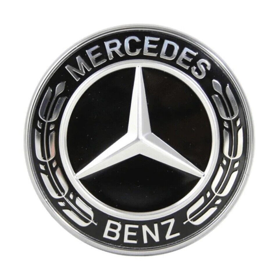 Mercedes-Benz Bonnet Flat Star Badge Gloss Black Wreath Emblem 57mm W204 W212 W213