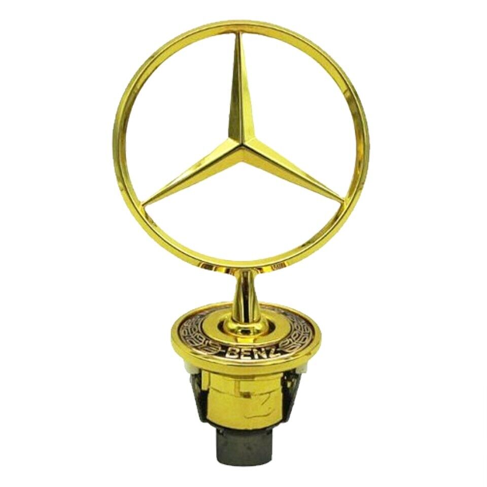 Gold Mercedes Bonnet Raised Star Emblem Badge Chrome C E S CLK Class 44mm