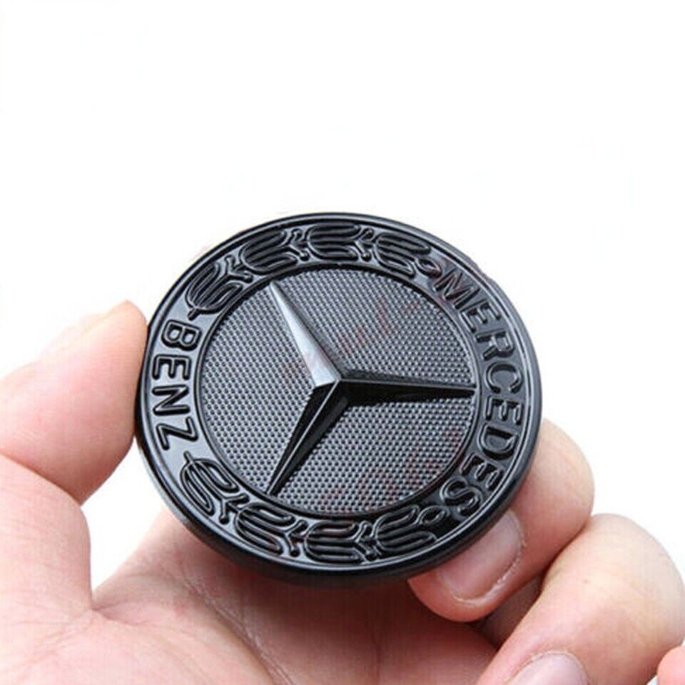 MERCEDES BONNET FLAT BADGE BLACK GLOSS EMBLEM 57mm A B C E S Class