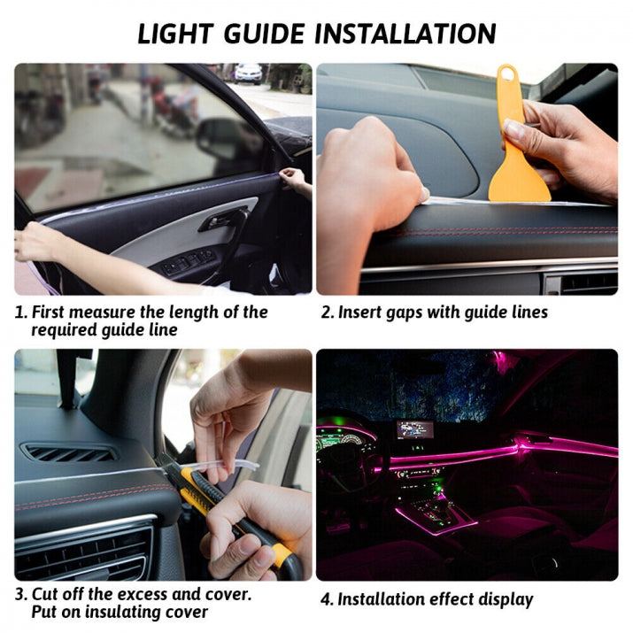 LED Interior Lighting Strip for Dashboard – Purple, Yellow, Green,White Light – 12V, 1m Ambient Lighting