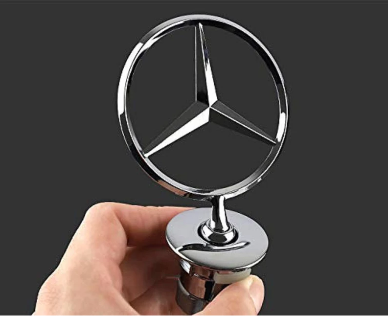 Chrome Star Bonnet Hood Logo Emblem Badge for Mercedes Benz W124 W202 W203 W204 W208 W210 W220 W221 / 44MM