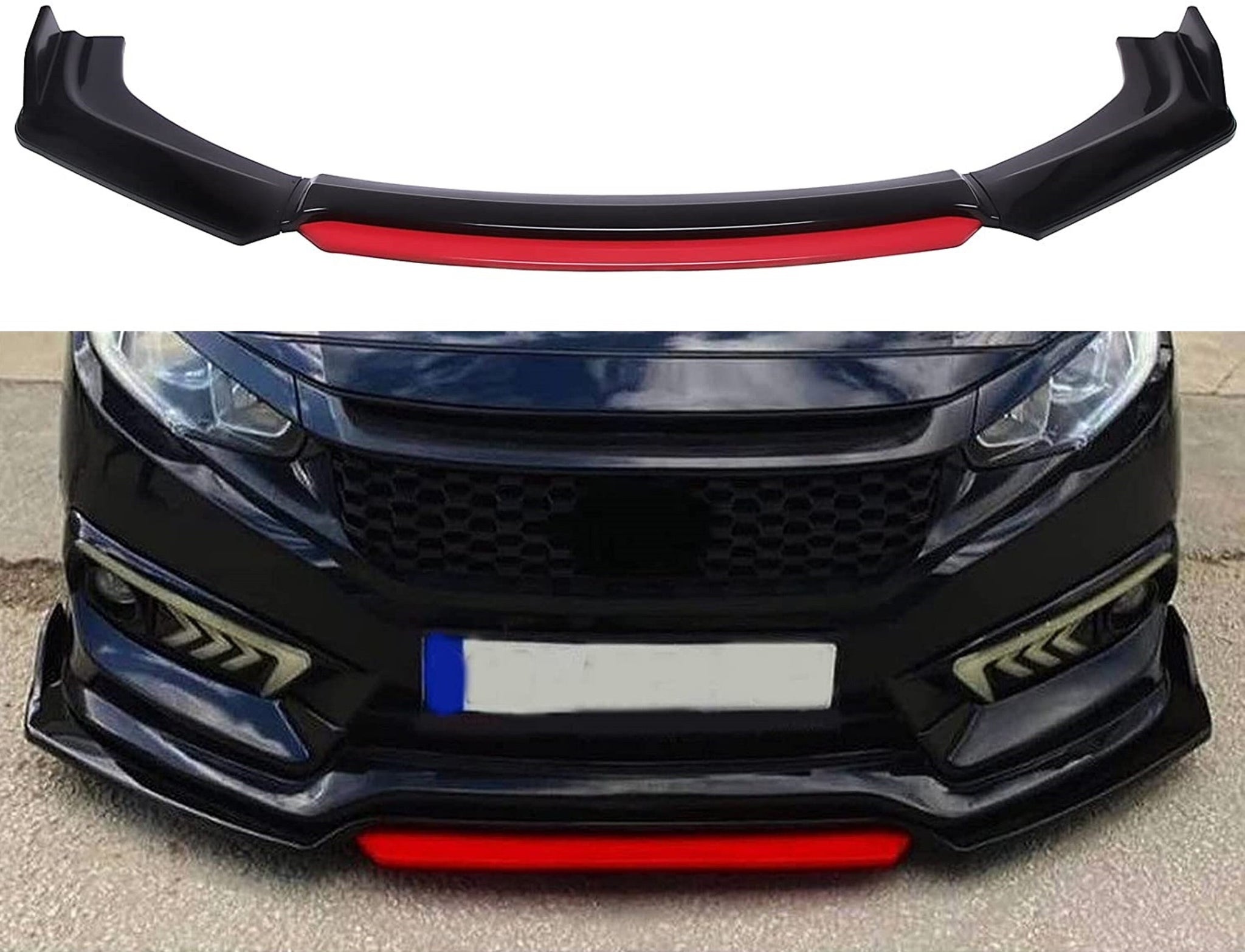 Universal Front Bumper Lip Body Kit, ABS Front Spoiler Black Front Bumper Lip Splitter Body Kit