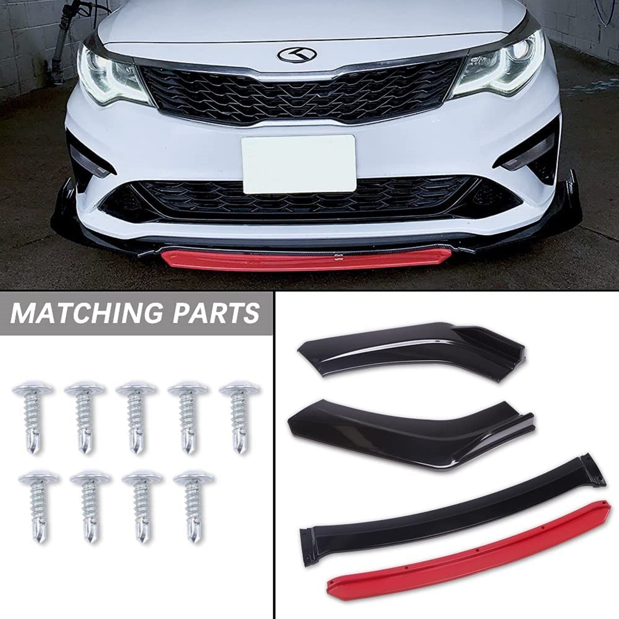 Universal Front Bumper Lip Body Kit, ABS Front Spoiler Black Front Bumper Lip Splitter Body Kit