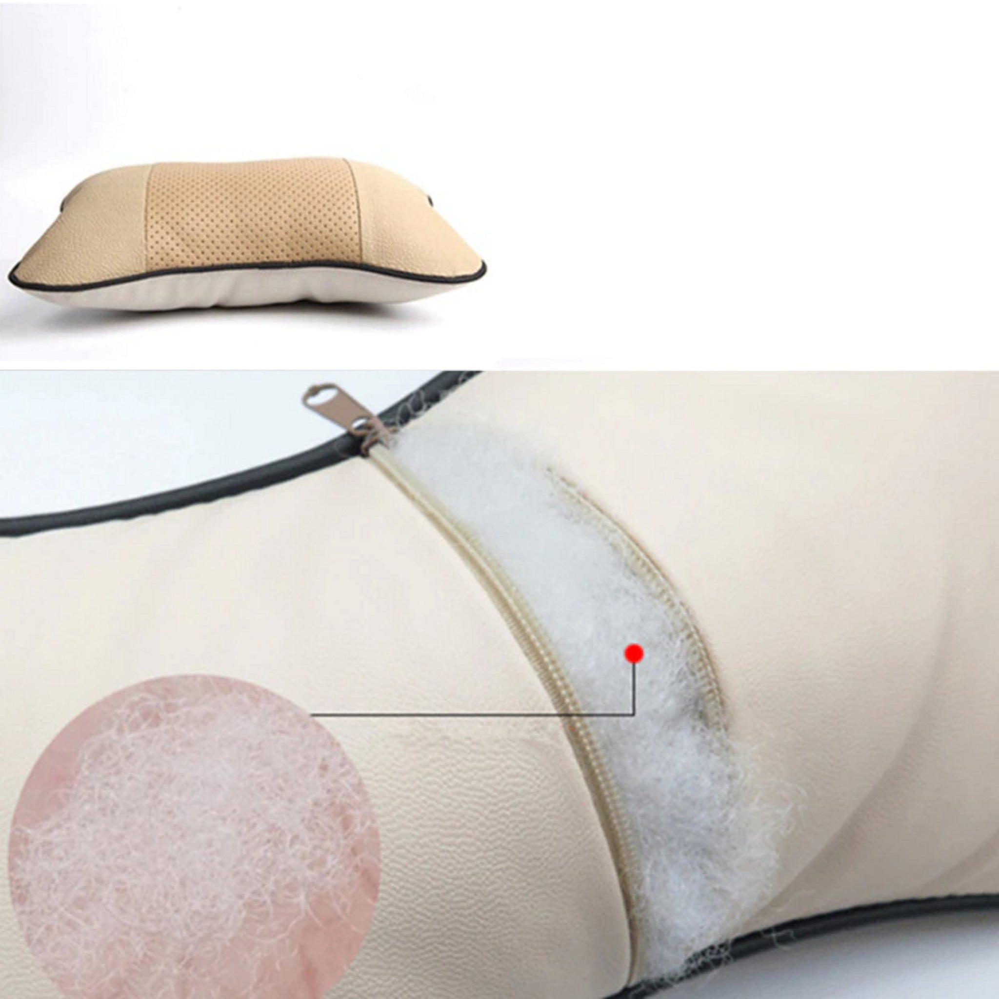 Leather Neck Rest Headrest Car Pillow Cushion Super Soft Memory Foam Beige - Pair