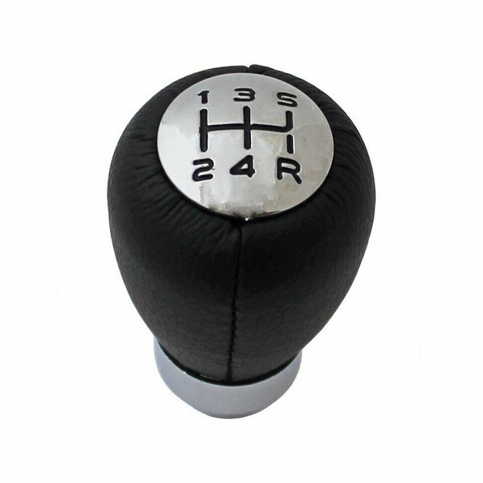 5 Speed Gear Shift Knob Stick Lever Black Leather Chrome Race Sport Universal