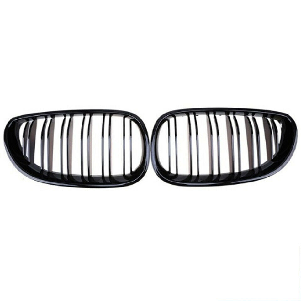 Pair For Bmw E60 E61 5 Series 2003-2010 Gloss Black Front Kidney Grille Grills