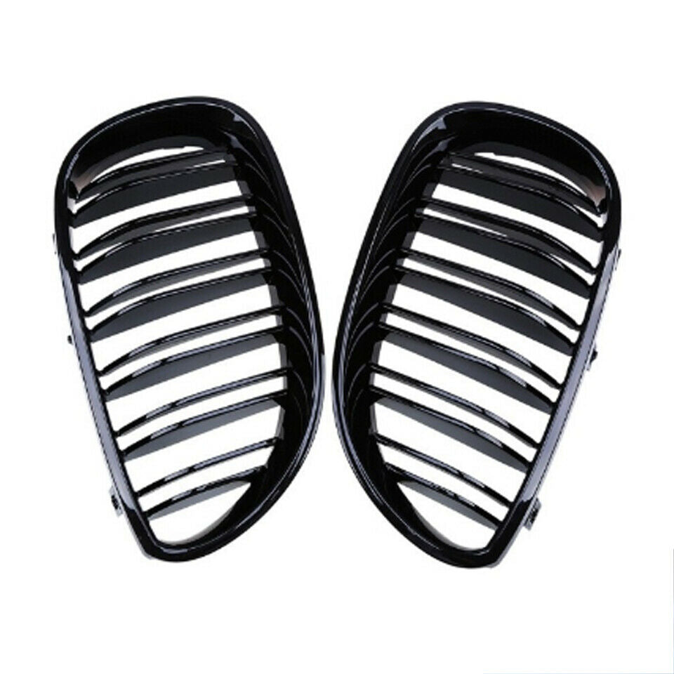 Pair For Bmw E60 E61 5 Series 2003-2010 Gloss Black Front Kidney Grille Grills